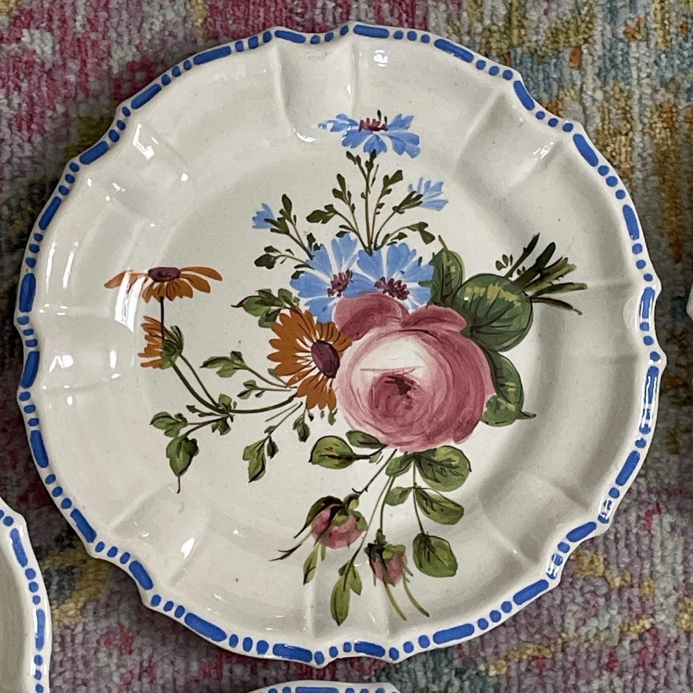 Set Of 10 Vintage Plates Italy Flowers Cottagecore Pottery Majolica Nove Rose - Picture 5 of 16